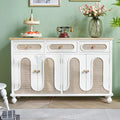INNOVA Home Modern Farmhouse Dining Room White MDF with Ash Veneer + Fir Sideboard Storage Cabinet Drawers for Hotel Living Room