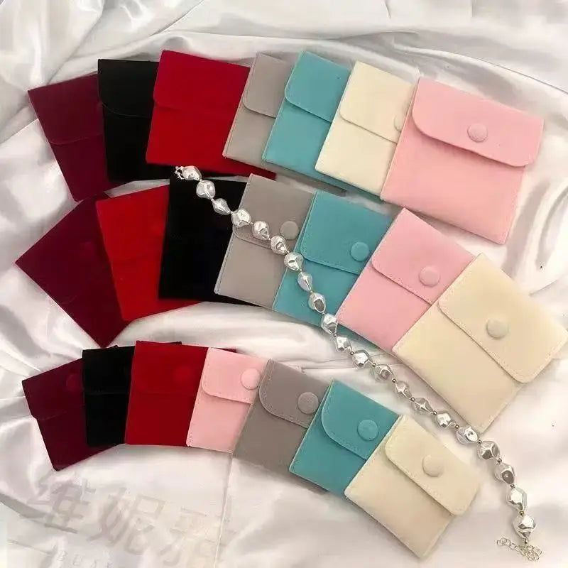 MU Colorful Gift Velvet Bag Jewelry Packing Bag Velvet Flap Button Storage Short Hair Velvet Bag Ring Necklace Small Pouch MegaBDM