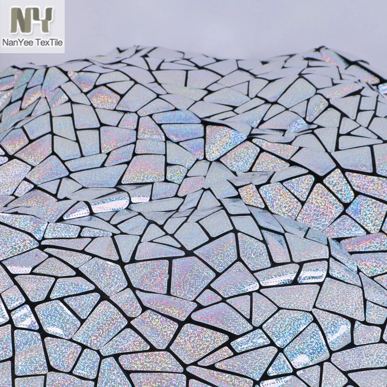 Nanyee Textile Broken Glass Design Laser Silver Vinyl Sequins Embroidery Velvet Fabrics