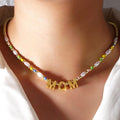 Go2boho Custom Gold Plated Mom Letter Necklace for Women Handmade Bohemian Shape Pearl Beads Mother's Day Gift Jewelry