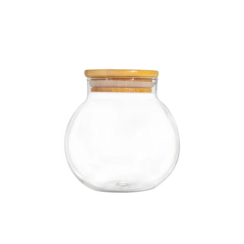 Factory Wholesale in Stock 500ml Airtight Round Big Belly Empty Borosilicate Glass Food Storage Jar with Bamboo Screw Lids