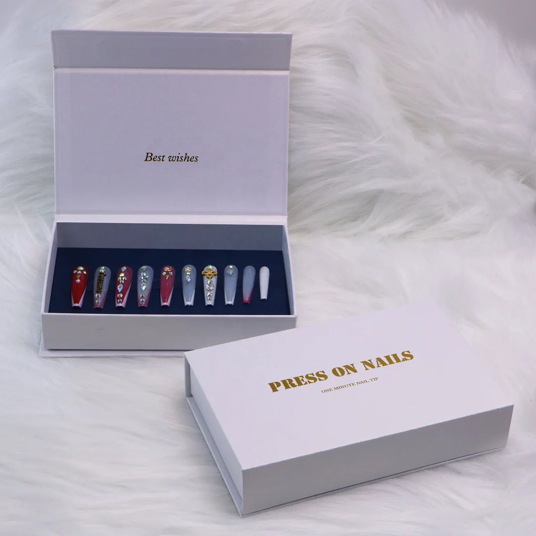 Luxury Magnetic Closure Handmade Acrylic Press on Nails Custom Packaging Box with Logo Recycled Materials Embossing