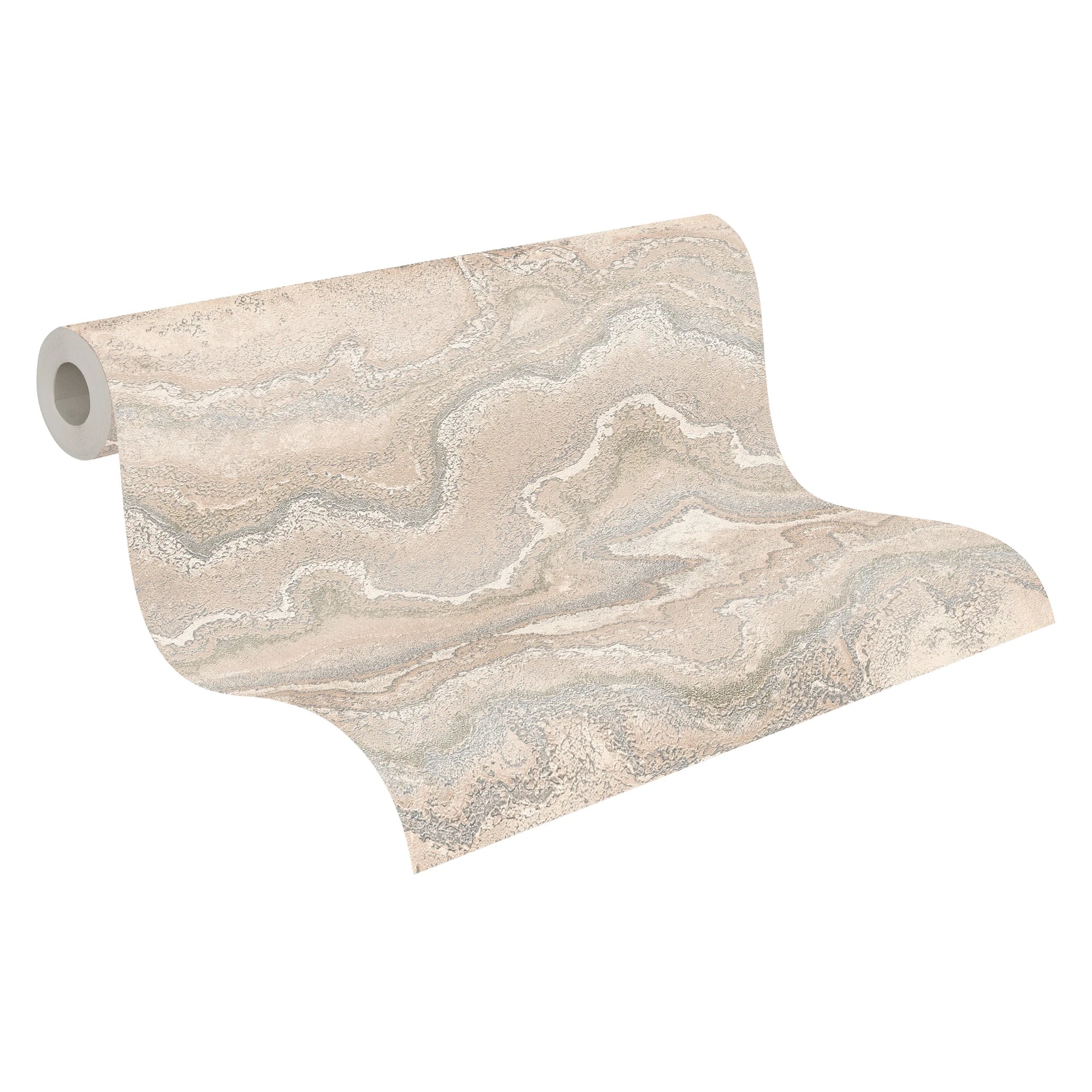 Made in Germany - Wallpaper rolls Marble Look Beige Cream Silver - Non Woven Vinyl - Modern Wallpaper Metallic - 1005 x 053 m