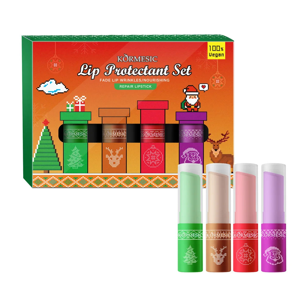 OEM ODM Private Label Christmas 4pc Lip Balm Custom Waterproof Lip Gloss Non-fading Non-stick Cup Lipstick Makeup Gift Box