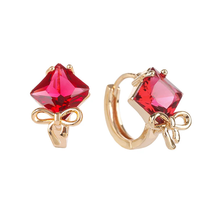 Bling Delicate 18k Gold Plated Fancy Simple Design Bow Tie Knot Cz square Cubic Zirconia Huggie Earrings Trending Ear Tops