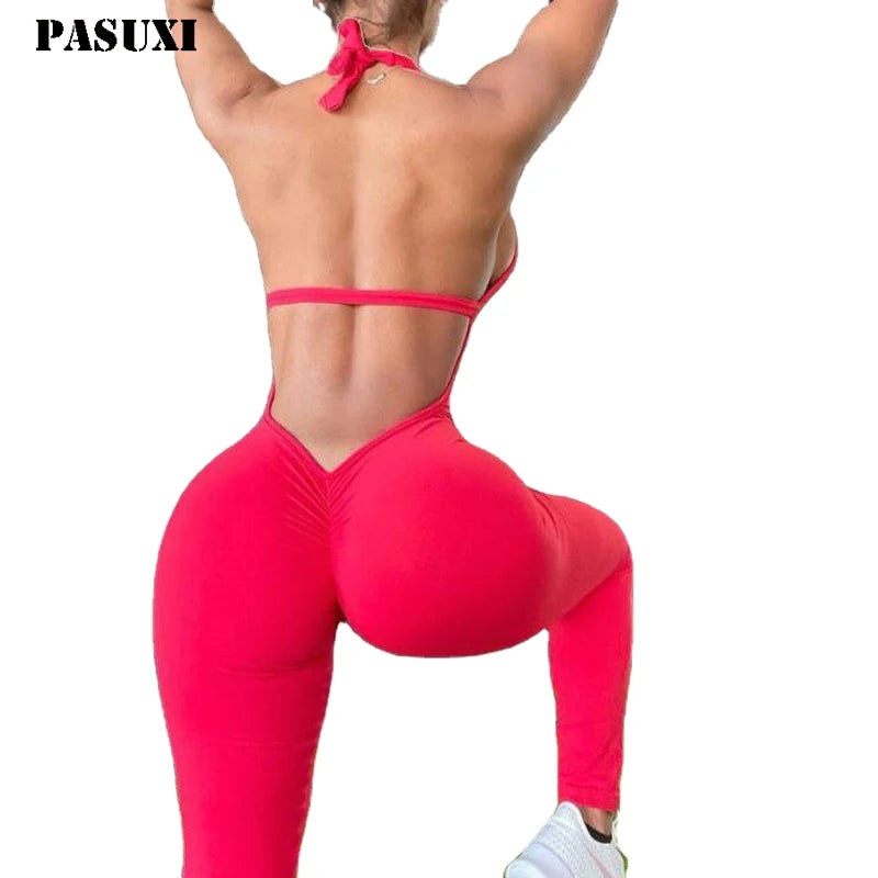 PASUXI Yoga Wear Custom Logo 78% Nylon Sexy Onesie Yoga Fitness Active Rompers Workout Clothing Bodycon Jumpsuit for Women MegaBDM