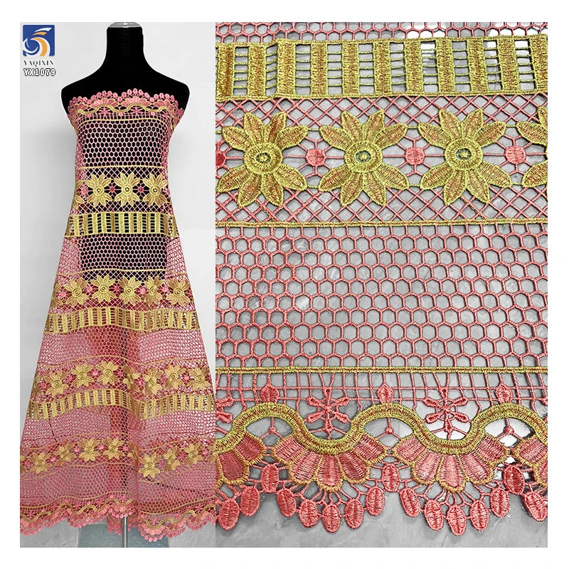 YX1079 Lowest Price on the Entire Network Multi-Colored Polyester Milk Silk Flowers Lace Embroidered Fabric Ethnic Style
