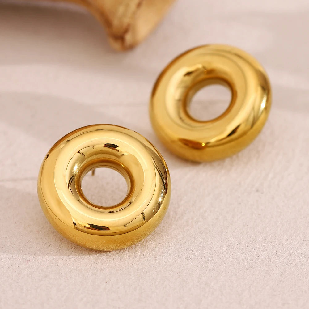 Dreamshow Fashion Earrings Minimalist Hollow Hoop Stud Earrings for Women Stainless Steel Jewelry