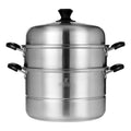 ZHENNENG Kitchen Home Canteen Stainless Steel 201 30CM 8L Eco-friendly 3-layer Steamer Pot with Glass Lid Cookware Set