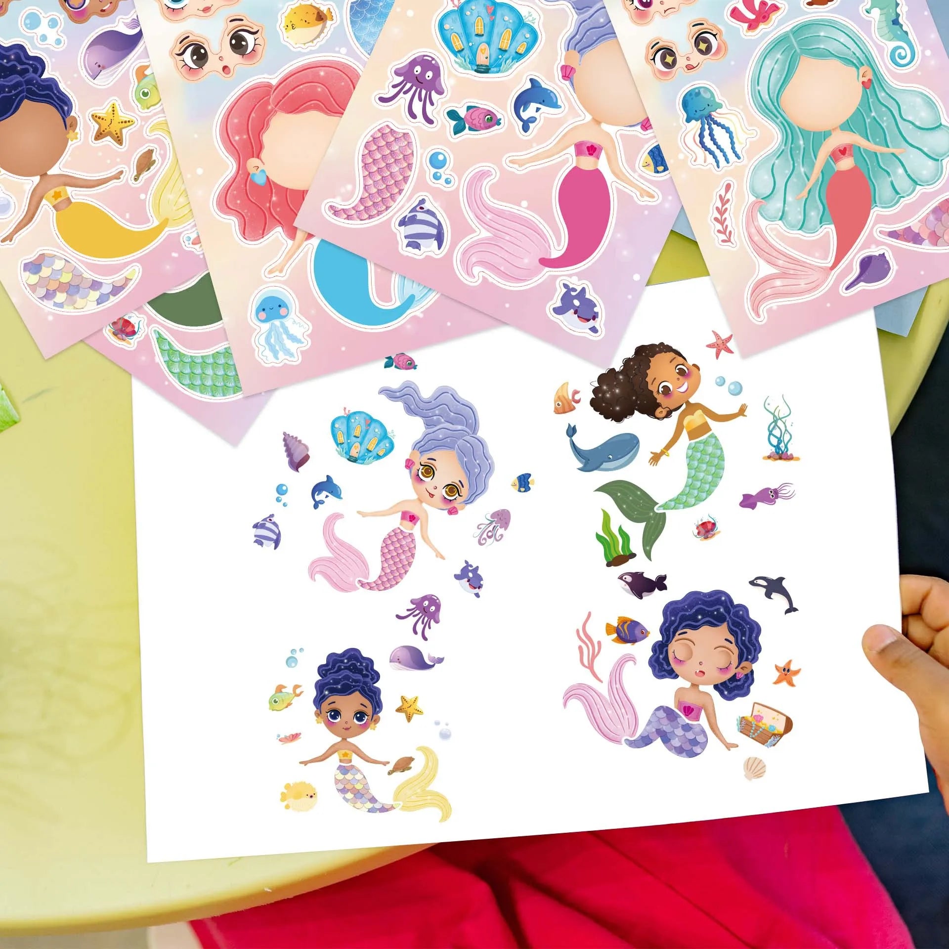 Make a Princess Sticker Sheets Cute Cartoon Mermaid Reusable Vinyl Adhesive Sticker Party Decorative Sticker 16 Sheets One Pack