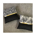 Black Gold Striped Yarn-Dyed Velvet Luxury Stitching Embroidered Leaves Printed Pattern Soft Square Pillow Cushion Cover Home