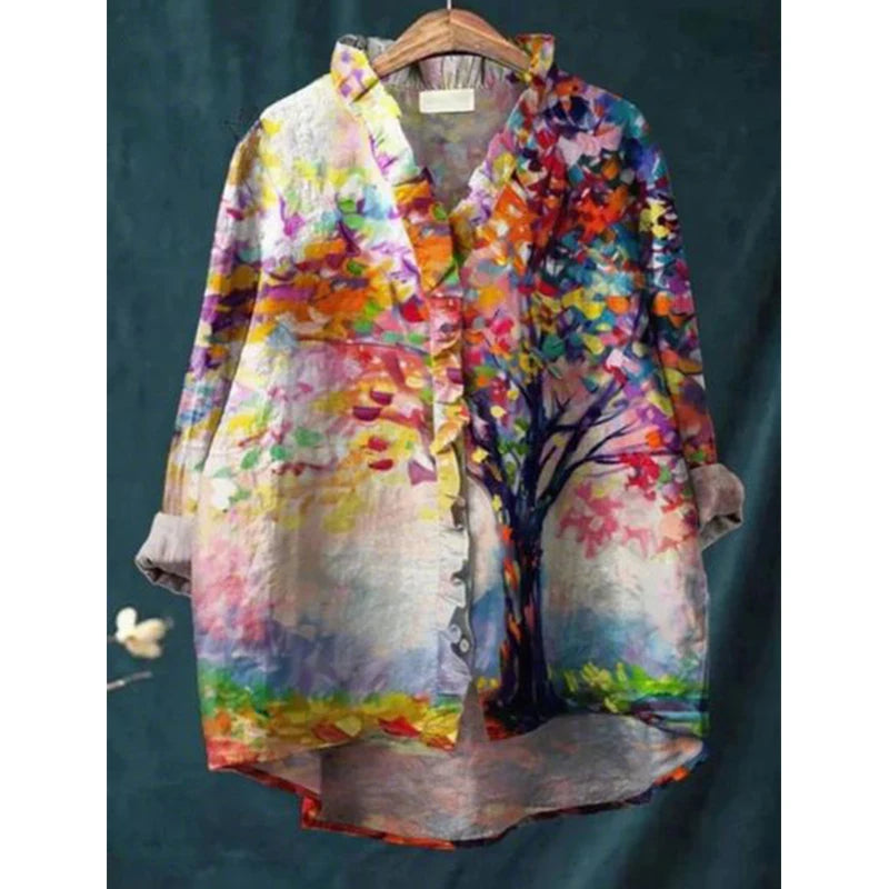 2025 Summer Women's Casual Comfortable and Loose Printed V-neck Shirt with Temperament Suitable for Commuting
