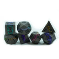 7-Piece Black Matt Metal DND Dice Set with Rainbow Color Mica Glitter Stripe for Dice Enthusiasts