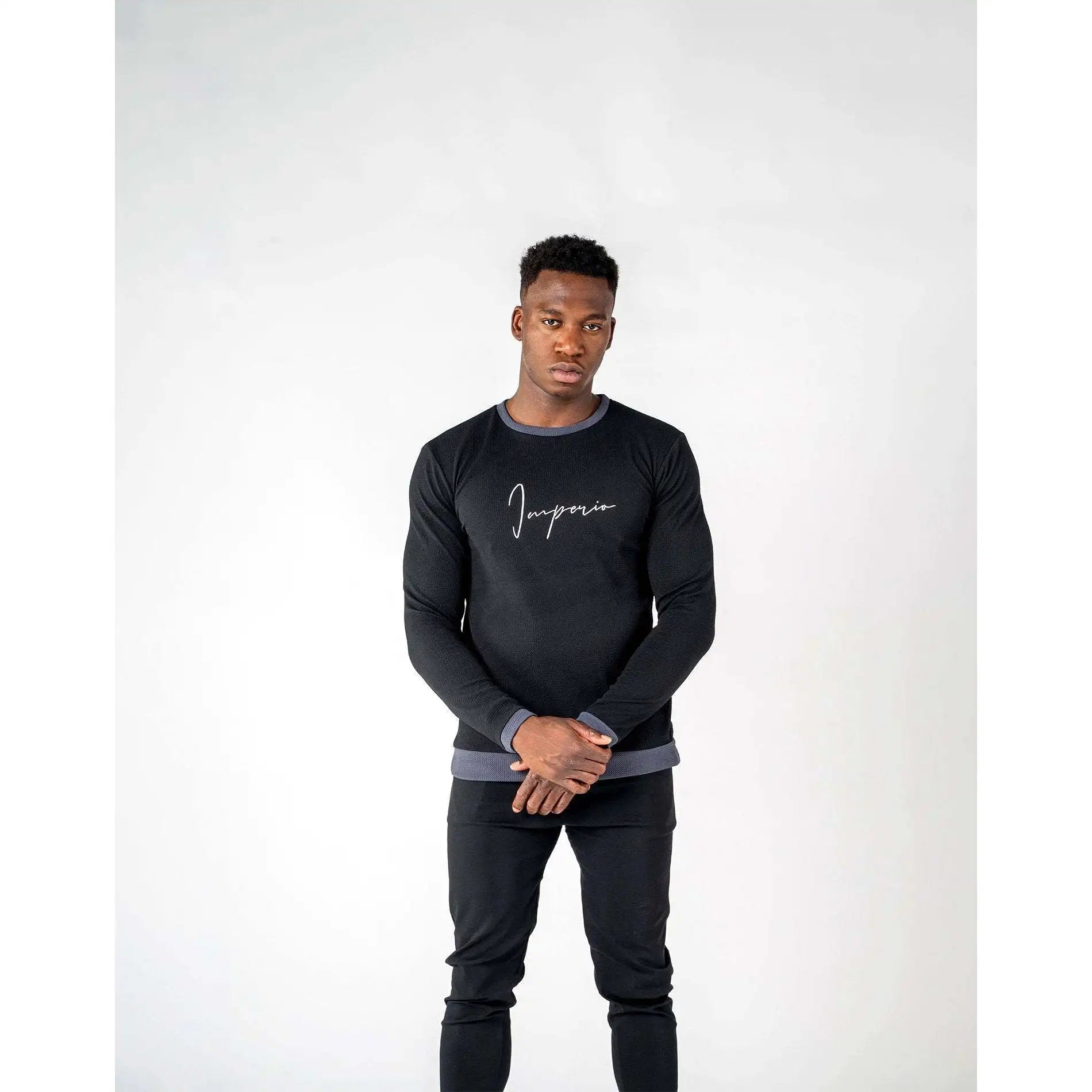 Empire Waist Imperio Shop Non-Iron Men's Casual Long-Sleeved Breathable Regular Fit O-Neck White S Size T-Shirt Pattern Two-Tone