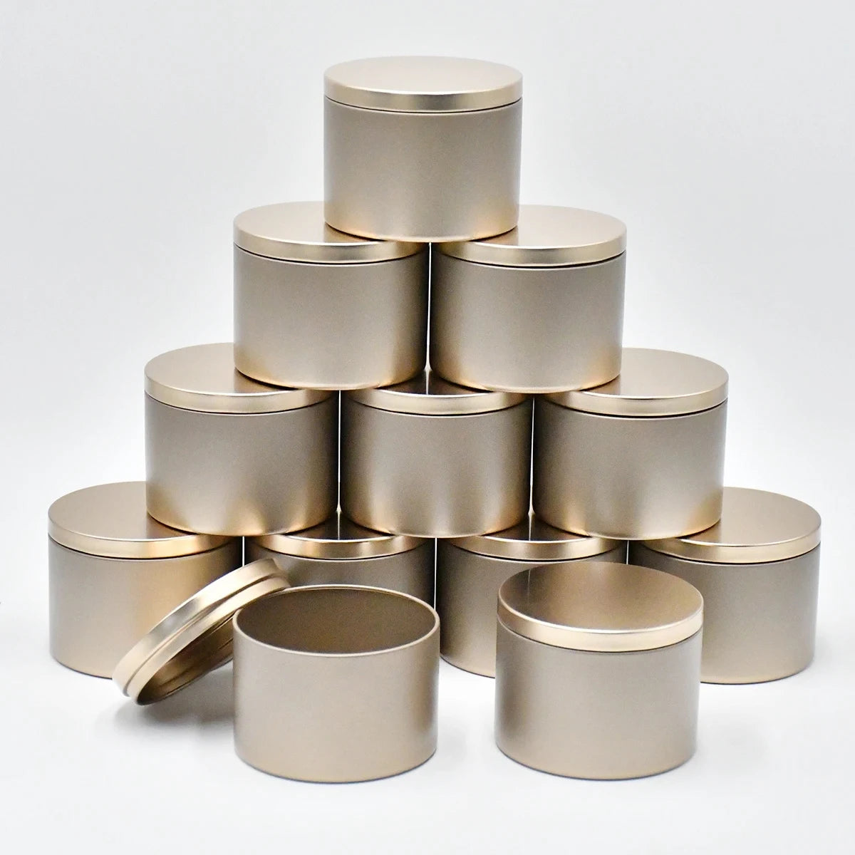 Wholesale Champagne Color Empty Round Containers Snack Food Candy Storage Box Metal Tins for Candles