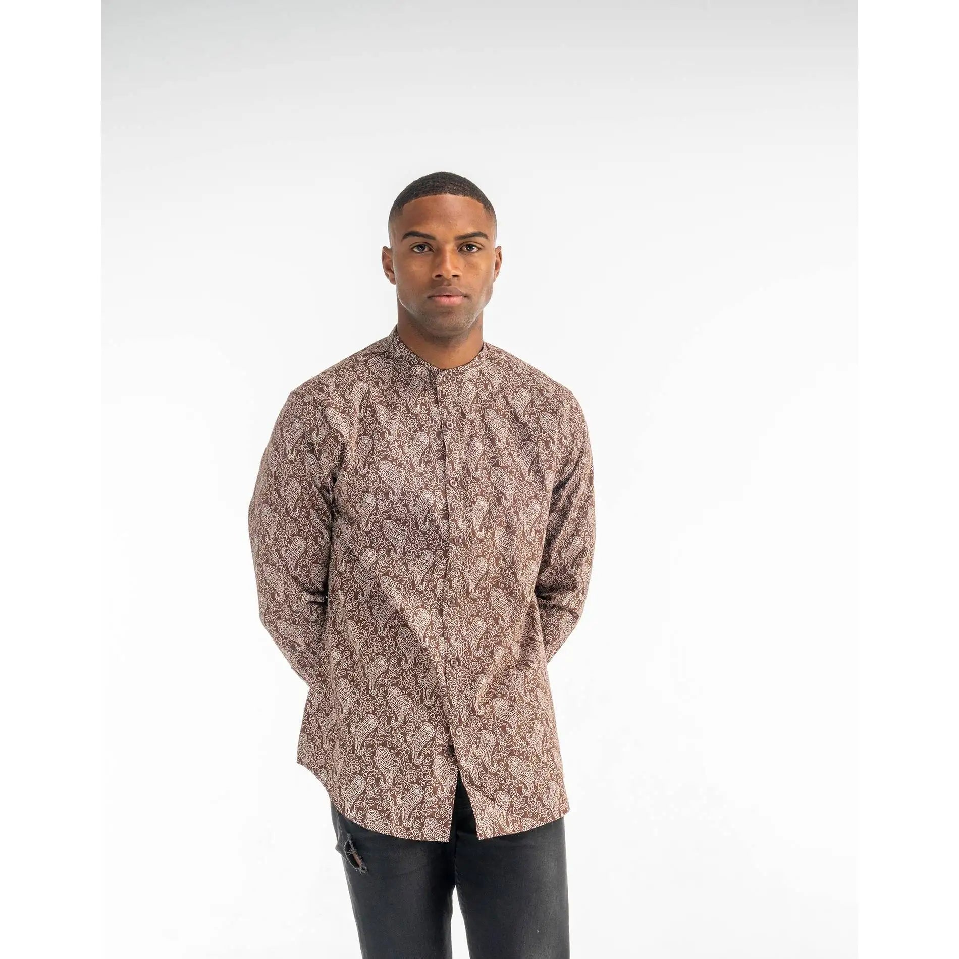Imperio Shop Men's Cashmere Button Down Collar Casual Shirt Breathable Toasted Color S China Model 7721