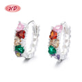 Colorful Women Moissanite Cubic Zirconia Stud Earrings 925 Sterling Silver Hollow Hoop Huggies Earrings Silver Plating