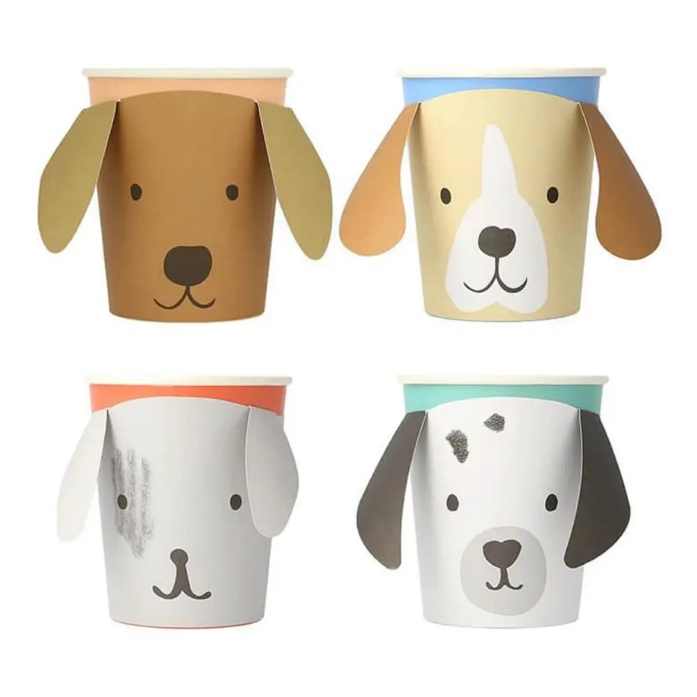 Bulk Order Puppy Paper Cups with Custom Logo Floppy Eared Dog Cups with Sleeves Puppy Theme Party Paper Cups Set