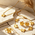Resoul 18k gold plated necklace set butterfly accessories anti tarnish jewelry ring earring necklace set dainty women jewelry MegaBDM