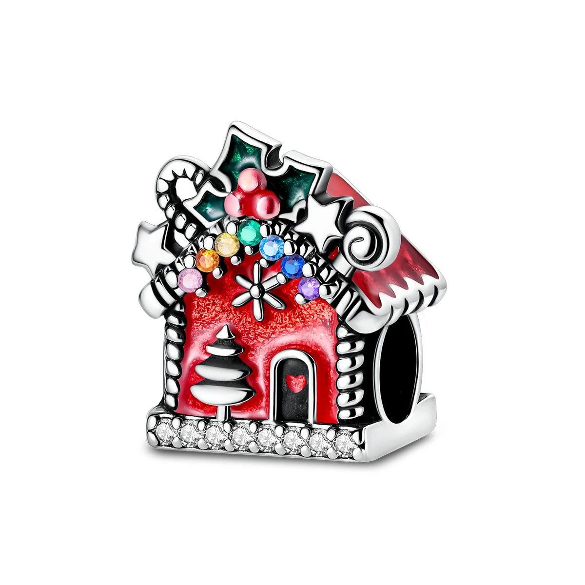 Christmas Series - Silver Fashion Beaded Christmas House Decorations Charms with Zircon for Women's Party Gift