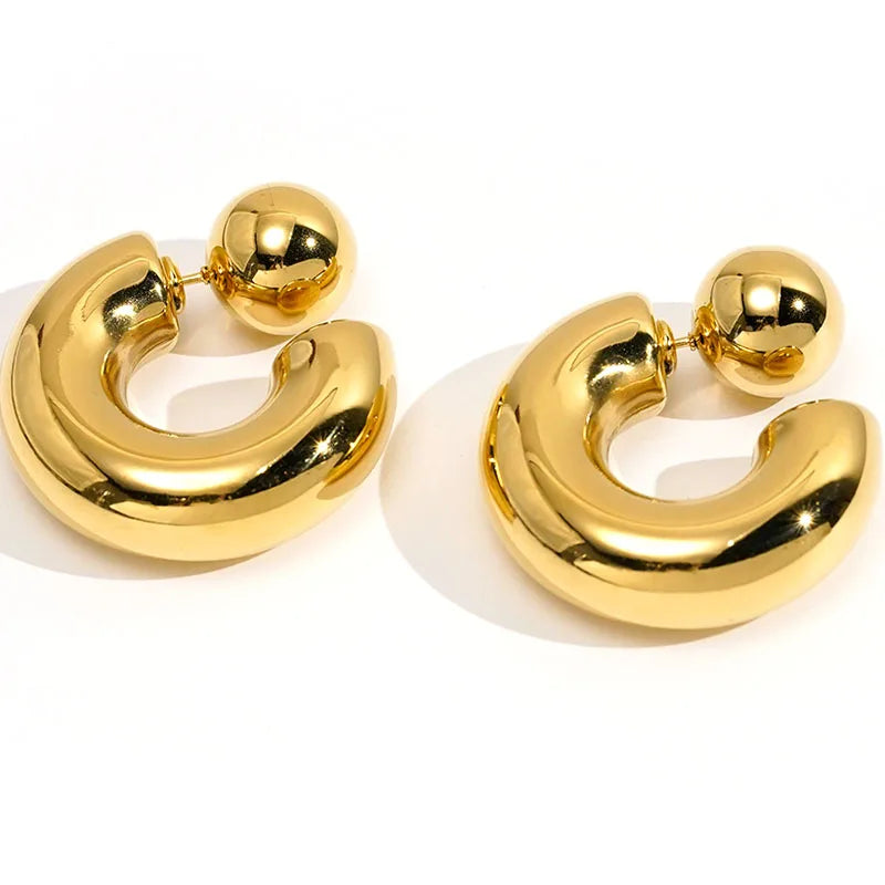 Fashion PVD18K Gold Plated Stainless Steel Jewelry Smooth Hollow Chunky Hoop Earrings Waterproof for Woman Punk Earrings E251663