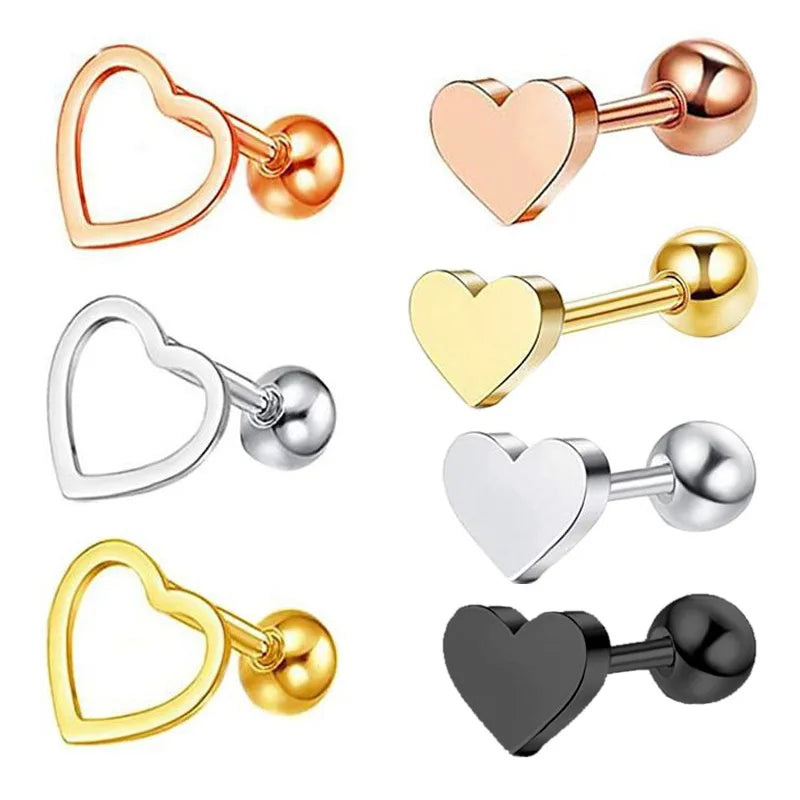 New Korean Style Stud Piercing Earrings Hollow Out Thread Cartilage Earrings Colorful Love Heart Stud Earrings for Women