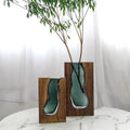Modern Wooden Frame Glass Vase Hydroponic Planter Propagation Station Indoor Home Garden Terrarium Flower Pots Planters