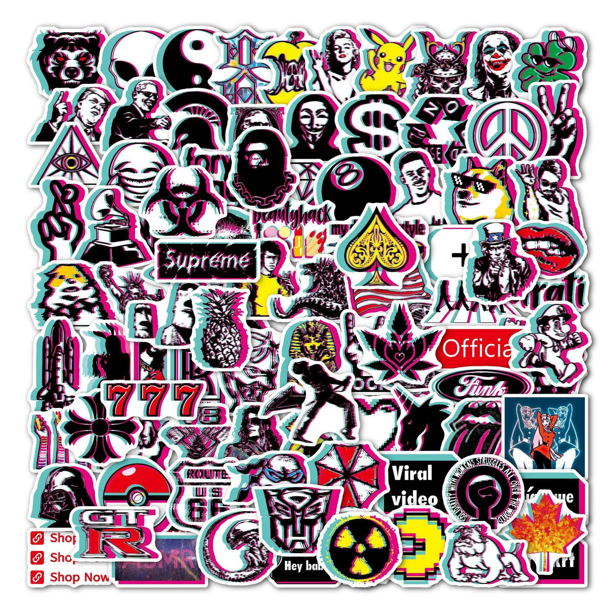 100pcs Waterproof PVC Adhesive Random Colorful Graffiti Stickers for Laptop Luggage Refrigerator Wardrobes