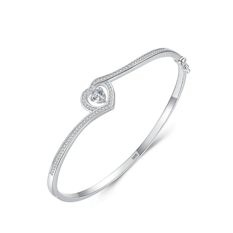 SZ162 Classic Bangle 925 Sterling Silver Micro Inlaid Zircon Heart Charm Bracelet for Women Jewelry Making