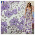 YX486 Custom Lace Fabric Italy High-End New Purple Embroidered Beaded Shiny Sequin Lace Fabric Flower Laces