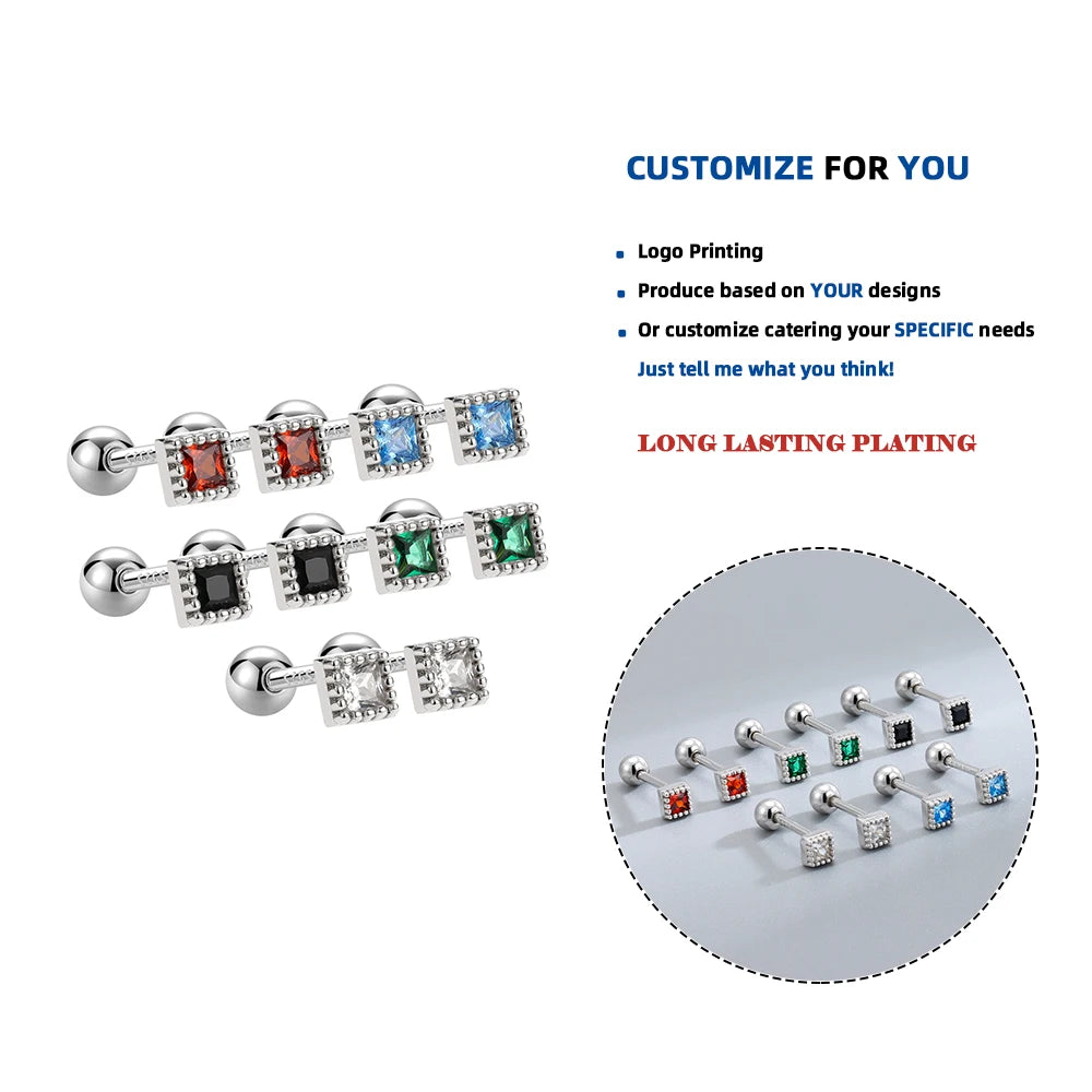 LE156 Minimalist 925 Sterling Silver Colorful Crystal Zircon Stud Earrings for Women Chic Daily Life Party Jewelry Gift