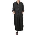 Men's Linen Kaftan Robe Muslim Striped V-Neck Shirt with Long Sleeves Dubai Islamic Abaya Dress From Middle East