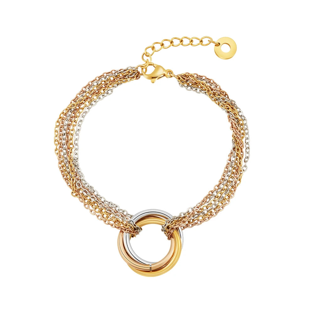 Latest 18K Gold Plated Stainless Steel Jewelry Mixed Color Multi-Layer Chain Round Pendent for Women Hip Hop Bracelet B242441