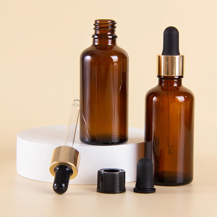 Custom Painted boston Glass Serum Dropper Bottle Brown Cosmetic with Gold Cap