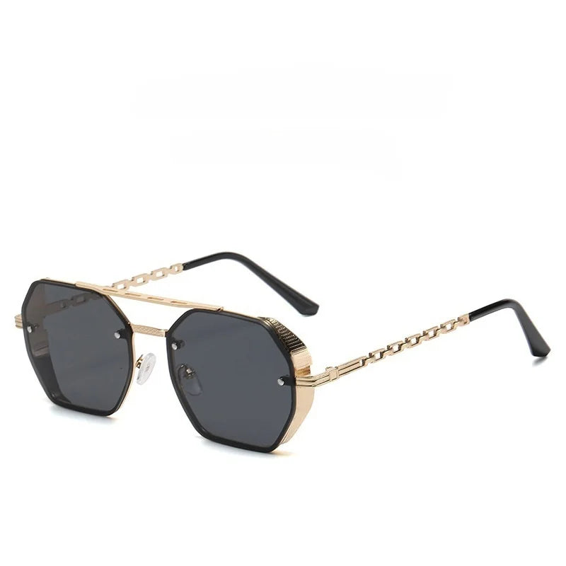 Fenyi Wholesale New High-end Multi-sided Double Beam Fashion Metal Chain Temple Sunshade UV400 PC Sunglasses Women