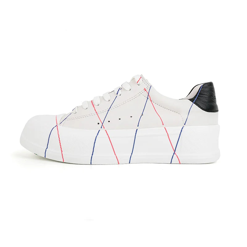 Autumn Women's Casual Toe Chunky Sole Sneakers Fashionable Anti-Slip Breathable Sneakers Bright Color Strips for Commute
