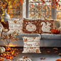 Custom Brown Linen Decorative Throw Pillow Cover Fall Flower Squirrel and Pumpkin Square Shape with Plant Print for Home Use