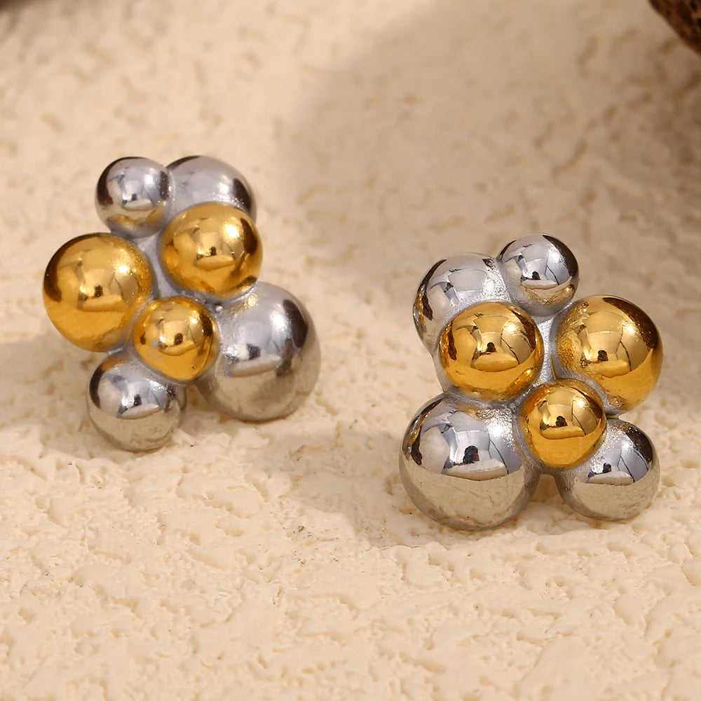 Dreamshow Mix Color Gold Silver Bubble Stud Earring for Women Fashion Jewelry 18k Gold Plated Stainless Steel Jewelry MegaBDM