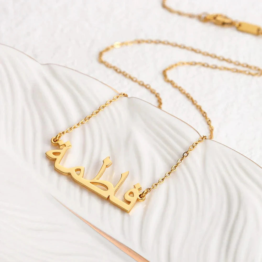 18K Gold Plated Stainless Steel Arabic Name Custom Name Pendants Stainless Steel Chain NecklacePvd Collar De Oro Para Mujer