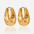 J&D Classic Design Texture Earrings 18K PVD Gold Plated Stainless Steel Daily Earring With White Diamonds