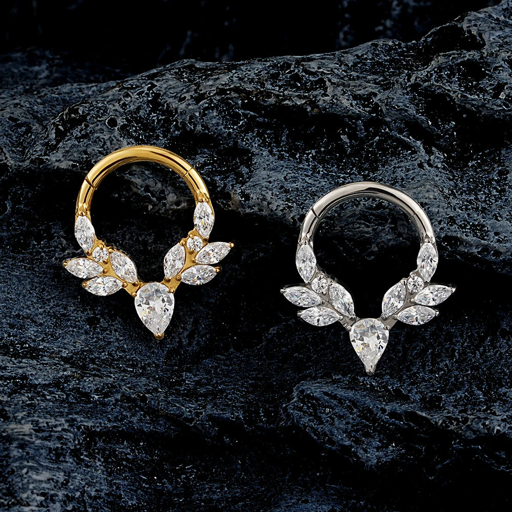 Fine 5A CZ Septum Earrings Flat Earlobe Claw Setting Titanium ASTM F136 16G PVD Gold Piercing Nose Rings Jewelry for Girls