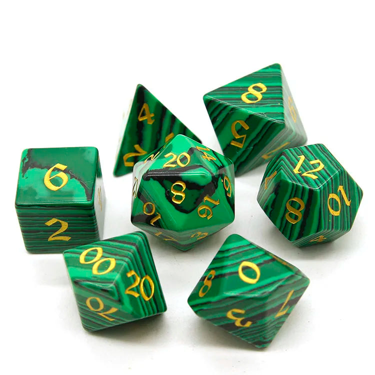Bulk Green Stripe Malachite Polyhedral Dice Set 7-Piece Wholesale Dnd Gemstone Dice for Dungeons and Dragons RPG