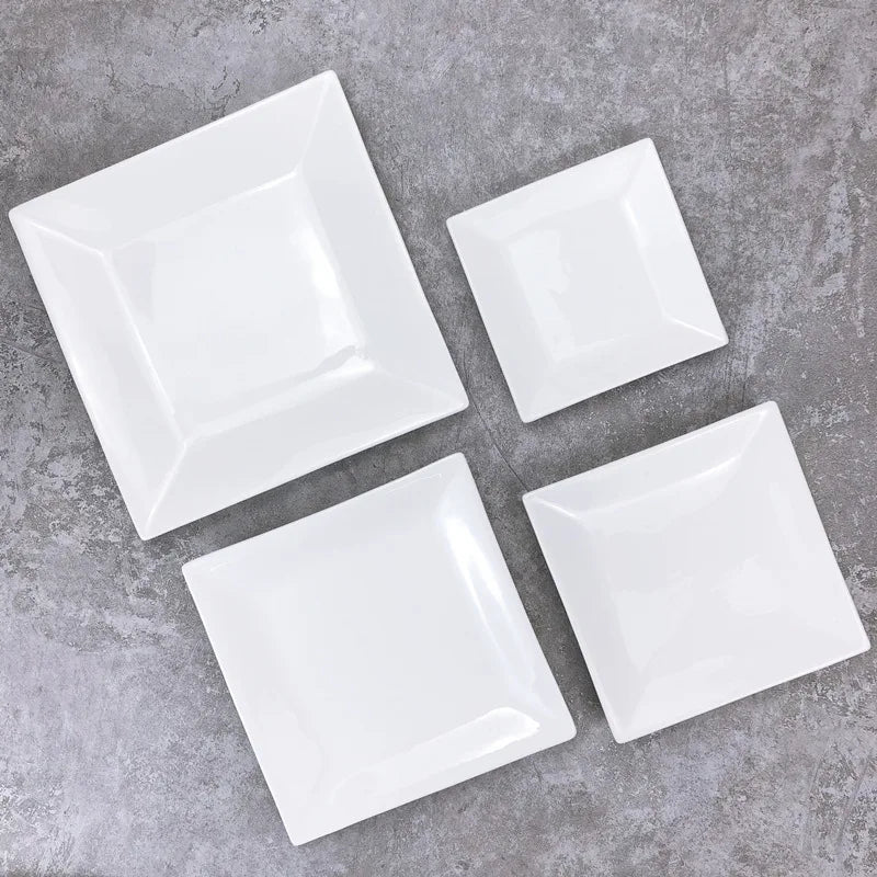 White European Nordic Square Porcelain Dinner Plate with Customized Pattern Pigmented Technique for Home Tableware