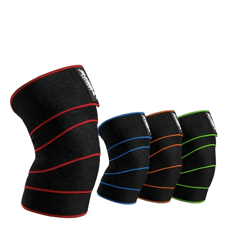 JINGBA Extra Long Elastic Knee Support Brace Wholesale Customized Label Compression Sports Knee Wraps Bandage for Protection