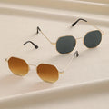Custom Logo Fashion Retro Gradient Lens Small Frame Sun Glasses UV400 Shades Metal Polygon Sunglasses Men Women