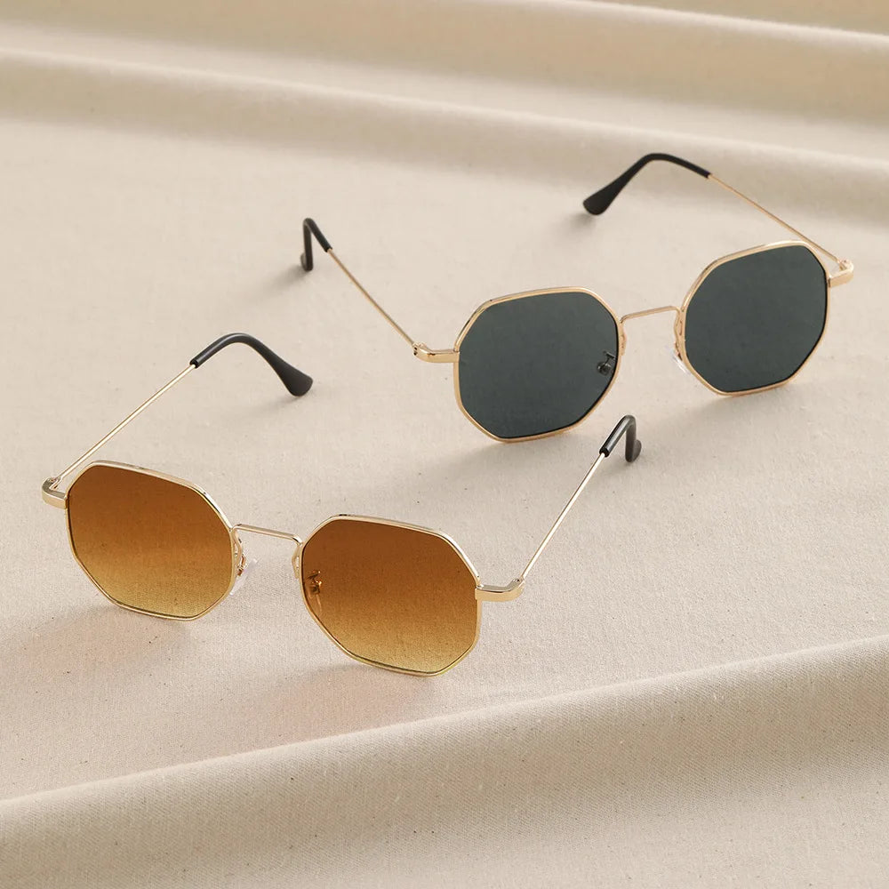 Custom Logo Fashion Retro Gradient Lens Small Frame Sun Glasses UV400 Shades Metal Polygon Sunglasses Men Women