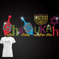 2024 Trend Products Light Hanukkah Heat Transfers Rhinestone Iron on Transfer for T Shirt