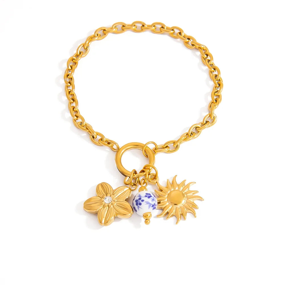 Hot Sale 18K Gold Plated Fashion Flower Charm Bracelet for Women