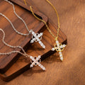 3 Colors Hollow Crown Wrapped White Rhinestone Cross Brass Charm Pendant Necklace for Women Girls Christian Lucky Jewelry