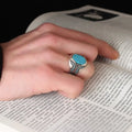 Turkish 925 Sterling Silver Men's Ottoman Style Ring with Natural Agate Stone Azuris VALKH1213